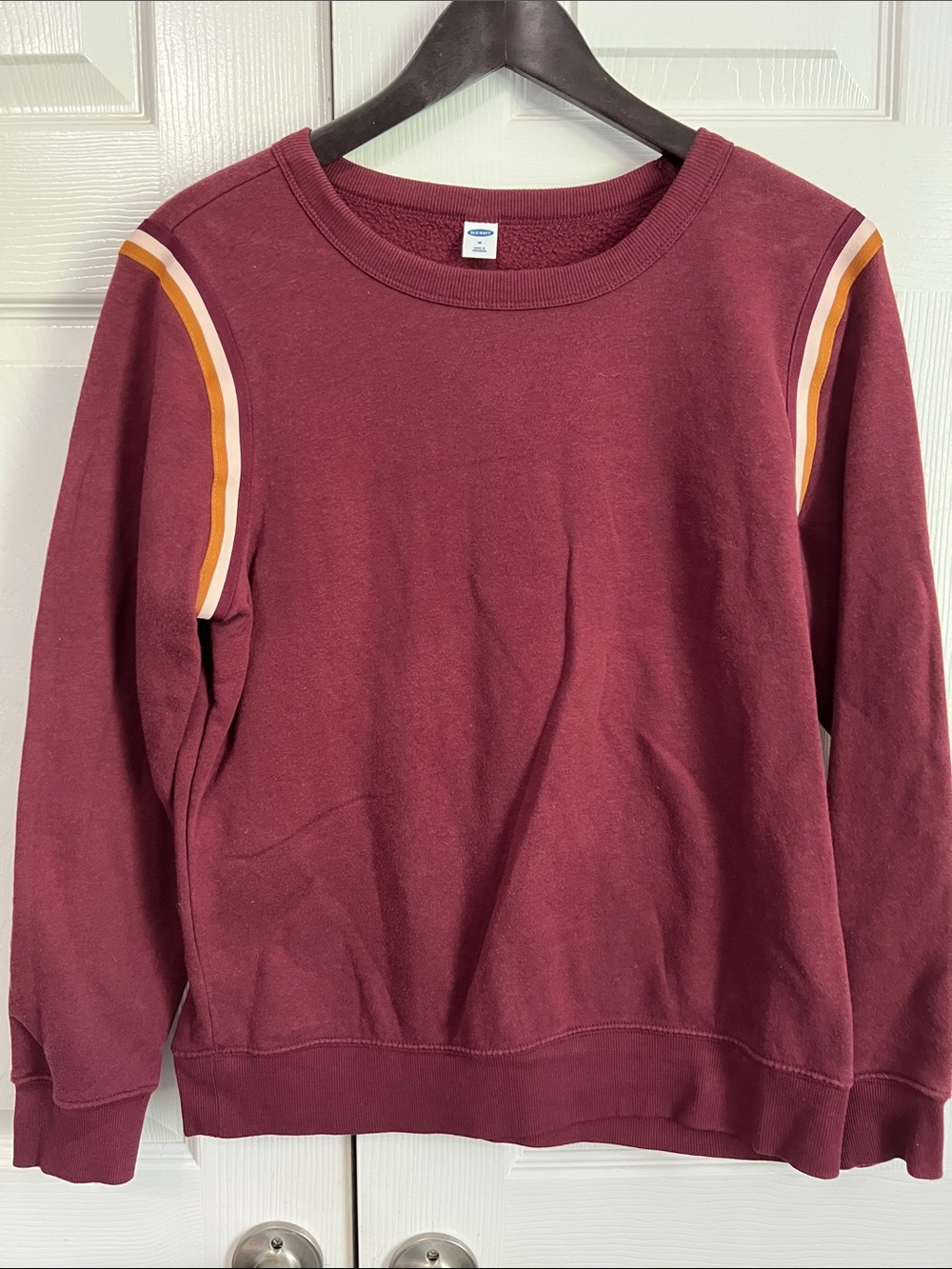 Old Navy Maroon Crewneck Sweatshirt with Striped Shoulder Detail